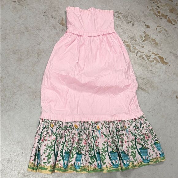 Pink Strapless Dress with Floral Hem - OLIVA JAMES - Brand NWOT Size Small Maxi - Picture 2 of 6
